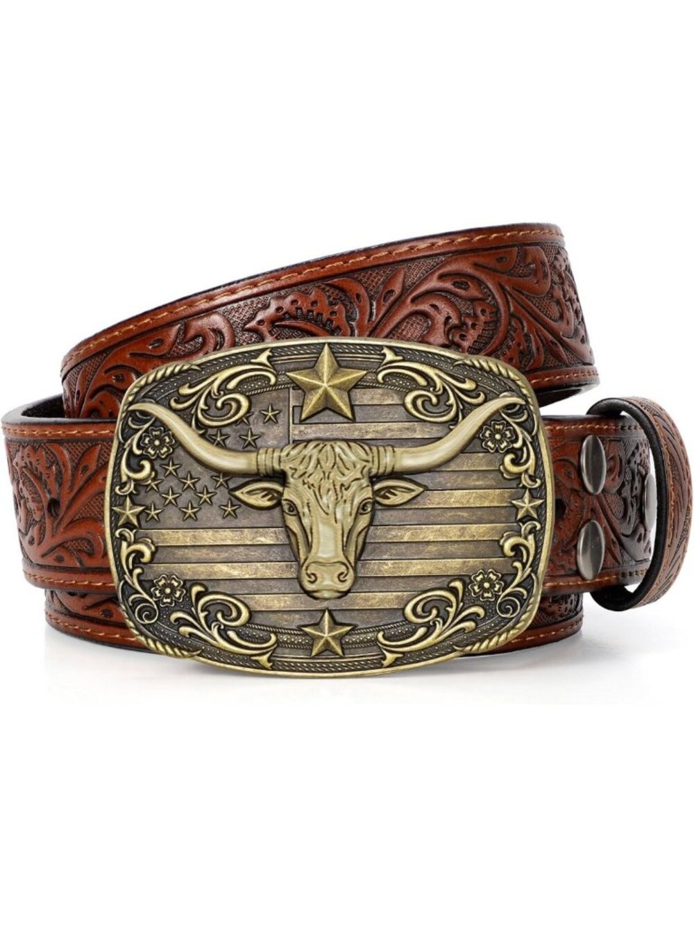 Stylish Western Cowboy Belt for Men & Women - Bull Buckle Design, Adjustable Fit